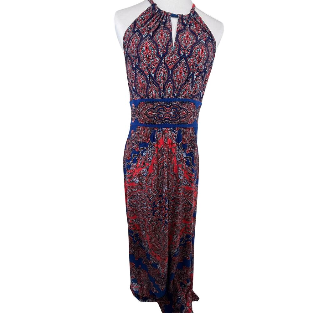 SKU2694 London Times Red & Blue Halter Maxi Dress Size 6 Halter 40x63"